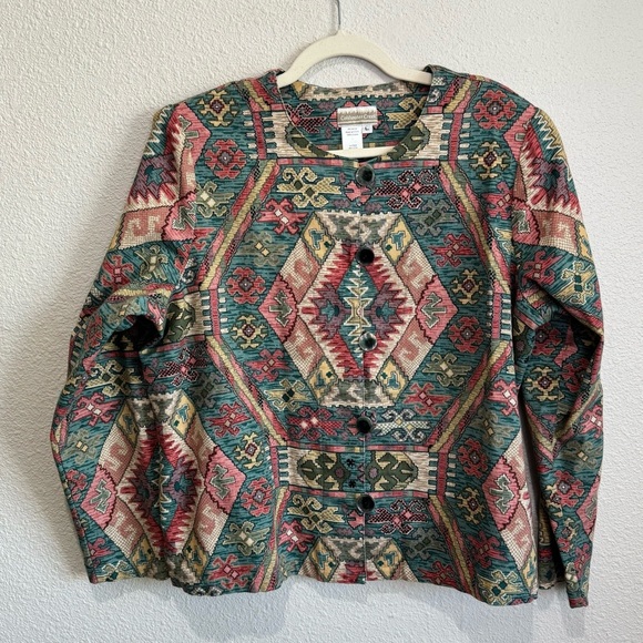 Coldwater Creek Southwest Aztec Button Down Sweater Jacket Size Large Western - Picture 1 of 9